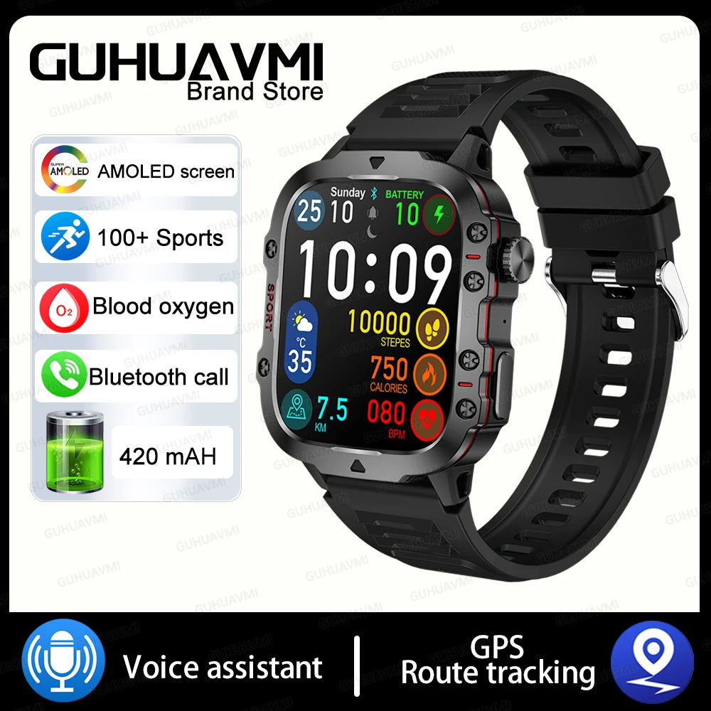 2024New Rugged Military Fitness Smart Watch Men For Android Xiaomi IOS 3ATM Waterproof Sport Ai Voice Calling Smartwatch Outdoor