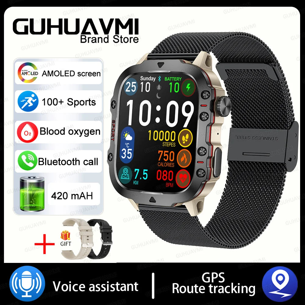 2024New Rugged Military Fitness Smart Watch Men For Android Xiaomi IOS 3ATM Waterproof Sport Ai Voice Calling Smartwatch Outdoor