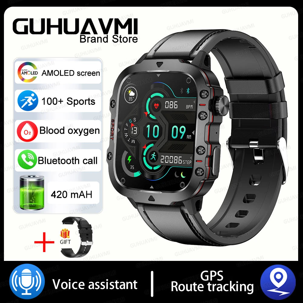 2024New Rugged Military Fitness Smart Watch Men For Android Xiaomi IOS 3ATM Waterproof Sport Ai Voice Calling Smartwatch Outdoor
